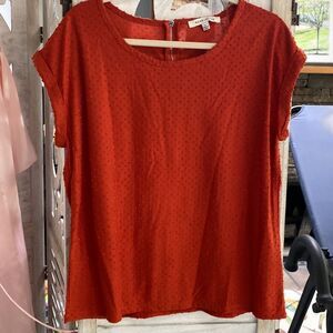 New! Rose + Olive Rust/Orange Swiss Dot Short Sleeve Top Tee Size Large
